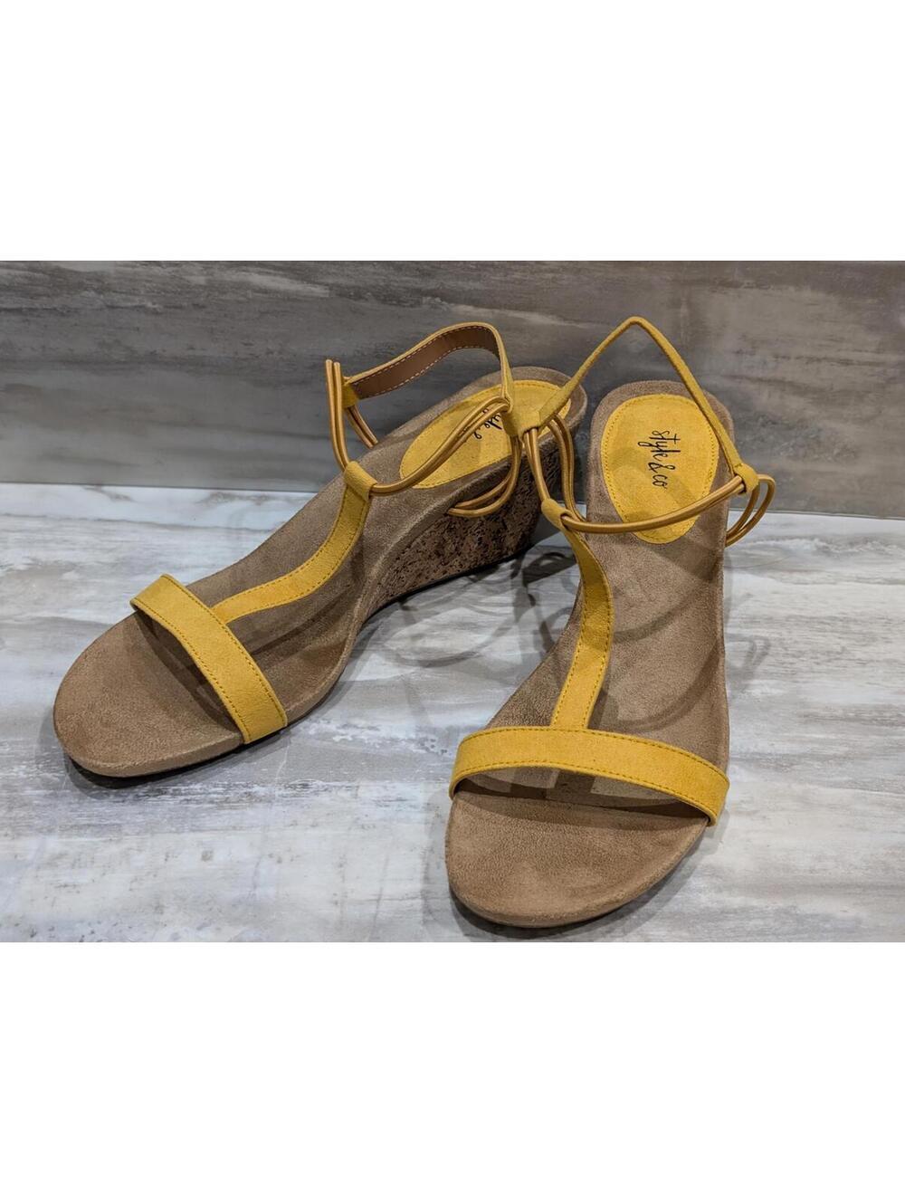Style & Co Yellow Wedge Sandals with Manmade Upper, Size 10M